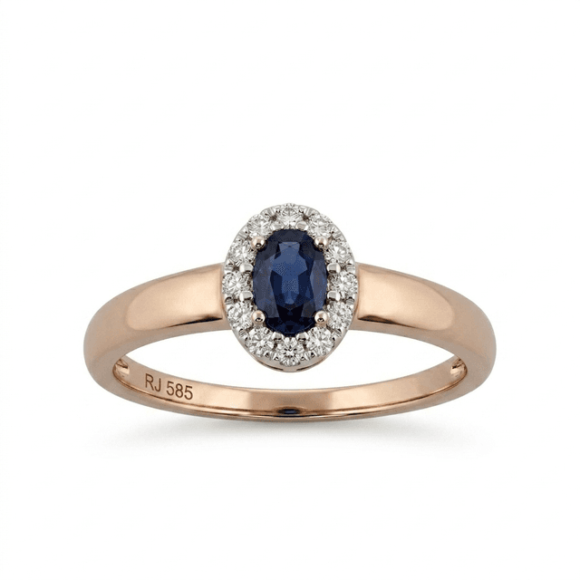 Zlatý prsteň s prírodným zafírom a briliantmi "Royal Blue Halo"